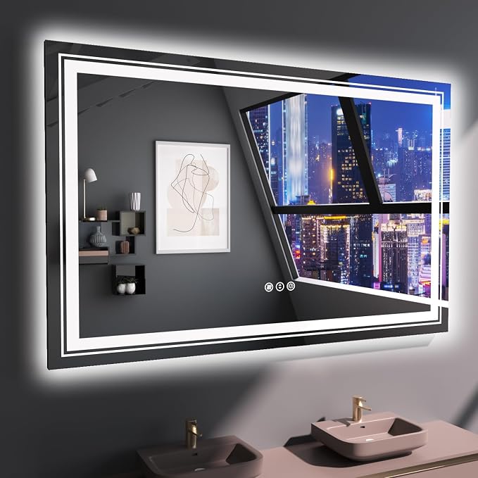 Snowdool 55 x 36 in LED Bathroom Mirror, Front and Backlit, Anti-Fog | Front and Backlit, Stepless Dimming, Anti-Fog, Memory Function