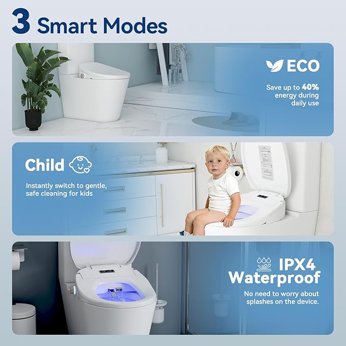 Smart Heated Toilet Seat for Elongated V-Shaped Toilets – Bidet Warm Water Wash, Self-Cleaning Nozzle, Warm Air Dryer, Deodorizer, Soft-Close Lid, LED Night Light & Remote Control, Easy Install