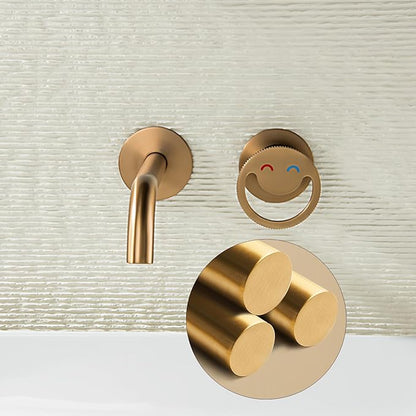 BiaoTeng Concealed Faucet for Bathroom Sink Wall Mount Hot and Cold Faucets for Bathroom Sinks Brass Brushed Silver