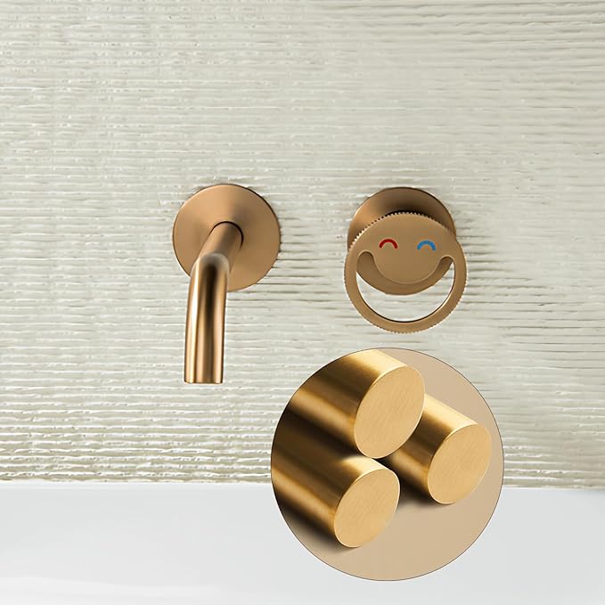 BiaoTeng Concealed Faucet for Bathroom Sink Wall Mount Hot and Cold Faucets for Bathroom Sinks Brass Brushed Rose Gold