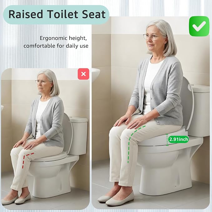 Bidet Toilet Seat Riser Round, Height 2.91inch, 3 Mode Wash No Electric | Soft Close, One-Bottone Quick Release, Safe Anti-Slip Rubber Pad Adjustable, Urine Splash Guard, Top/Bottom Fixing Compatible