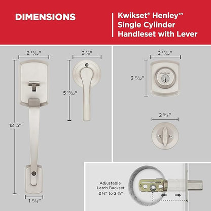 Kwikset Henley Front Door Lock Handle and Deadbolt Set, Entry Handleset Exterior with Interior Reversible Lever, Satin Nickel, Pick Resistant SmartKey Rekey Deadbolt Security, with Microban Protection
