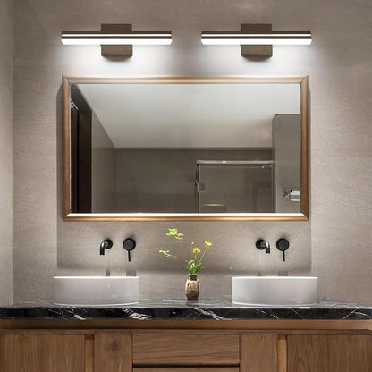 SineRise LED Modern Bathroom Vanity Light Fixtures (16-Inch, 3000K/4000K/6000K, Dimmable), Brown Wood Painted Modern Acrylic Bathroom Wall Lighting Fixtures Over Mirror