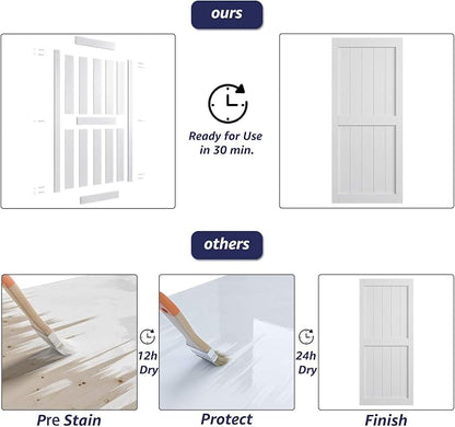 36 x80in MDF Sliding Barn Door with 6.6ft Barn Door Hardware Kit & Handle | White Solid Barn Door Slab Covered with Water-Proof PVC Surface, Pre-Drilled Holes Easy Assembly, H-Frame