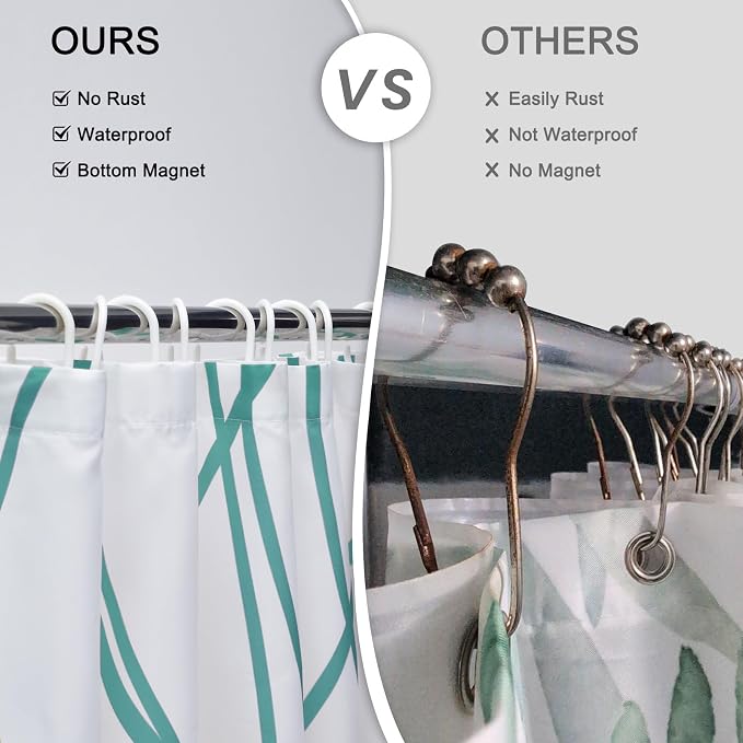 Striped Shower Curtain for Bathroom, Seaweed Green, 72" W x 72" L | with Hooks, Modern Hotel Style, Water Repellent, Washable, Weighted Hem