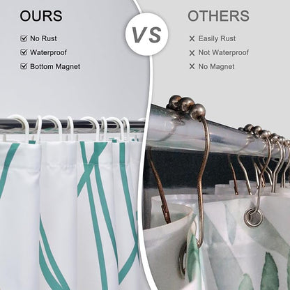 Striped Shower Curtain for Bathroom, Seaweed Green, 72" W x 72" L | with Hooks, Modern Hotel Style, Water Repellent, Washable, Weighted Hem