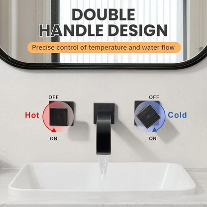 Wall Mount Bathroom Faucet 3 Hole Oil Rubbed Bronze Bathroom Faucet | Waterfall Bathroom Faucet with Two Handles, Brass Bathroom Sink Faucet with Rough-in Valve, Vessel Sink Faucet for Vanity