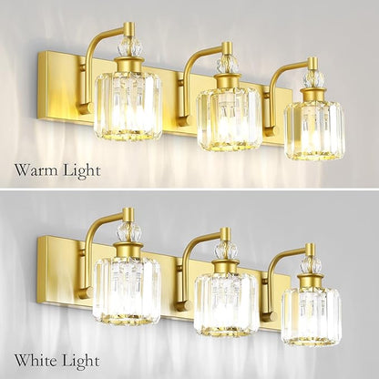 Ralbay Crystal Vanity Light 3 Light Gold Crystal Bathroom Vanity Lights Fixtures Over Mirror Modern Gold Vanity Light