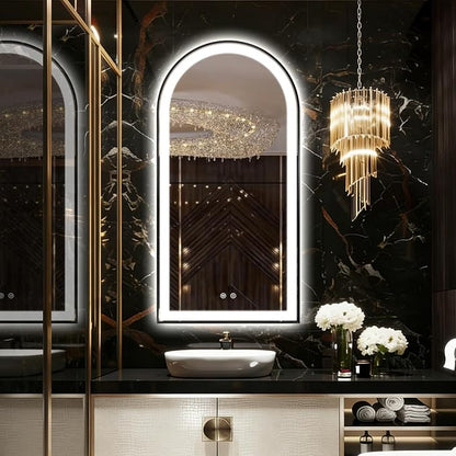 Arched LED Bathroom Mirror, 48"x24" Arch Backlit Vanity Mirror with Lights, Frontlit, Dimmable, 3 Colors, Memory Function, Anti-Fog Smart Mirror, Black Frame, Shatterproof, UL Listed