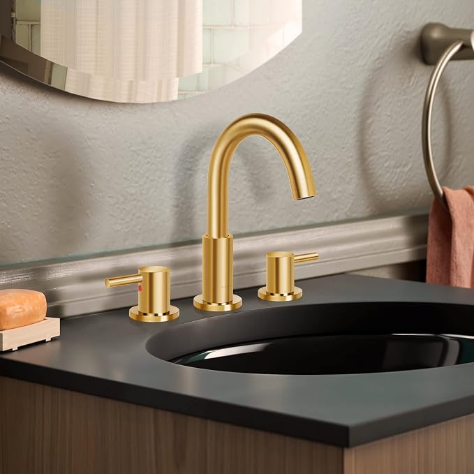SOKA SK1B001AR Bathroom Sink faucets, 8 INCH Gooseneck - Lever, Gold + G