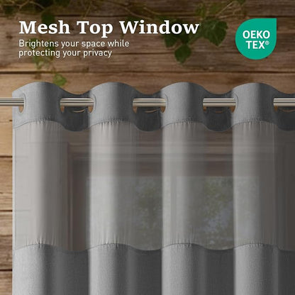 Charcoal Grey Ringless Linen Look Shower Curtain with Snap Liner 72x75 | 3 in 1 Hotel Shower Curtain Set, Removable Liner, Waterproof & Washable, Mesh Top Window, Durable Fabric, Easy to Install