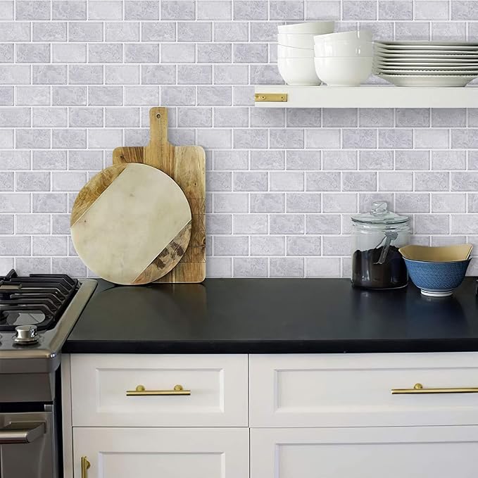 STICKGOO Subway Tile Peel and Stick Backsplash, Thicker Design 12" x 12" Stick on Backsplash Tiles for Kitchen, Bathroom, Wall Tile (10 Sheets, Cinderella Grey)