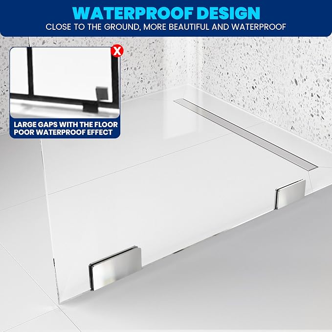 Bathroom Shower Glass Door 24 * 78" - 5/16"(8mm) Thick Clear Tempered Glass Panel, Fixed Hinged Framless Shower Glass Door with Clamps, Chrome