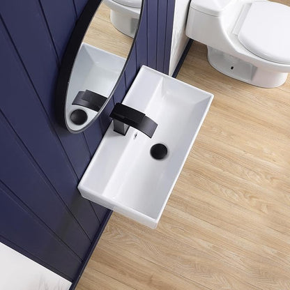 Wall Mount Bathroom Sink 22"x12" Small Vessel Sink Wall Mounted Rectangular Wall Hung Mini White Porcelain Ceramic Floating Tiny Sink with Overflow, Durable, Space-Saving, Ideal for Home,RV