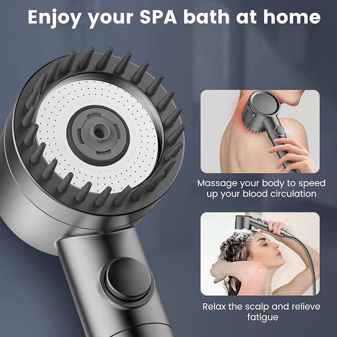 Filtered Shower Head with Handheld,High Pressure 5 Mode Shower with Filters | ON/OFF Switch Shower Filter Head for Hard Water, Remove Chlorine, Reduce Dry Itchy Skin,Holder & 60'' Hose Showerhead