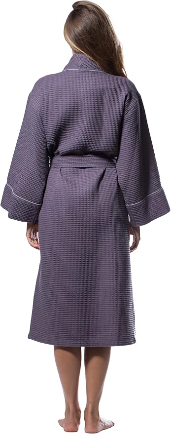 Turquaz Womens Lightweight Waffle Kimono Bathrobe for Men - Soft Quick-Dry Spa & Summer Towel Robe, Cotton Blend