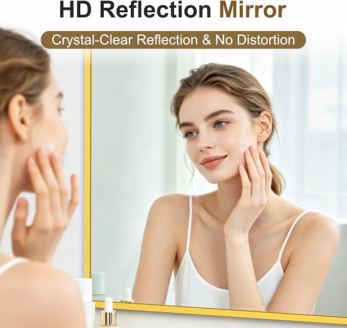 Bathroom Vanity Mirror for Over Sink, 60x30 Inch Matte Gold Mirror | Shatterproof Tempered Glass, Anti-Rust Metal Frame, Rectangle Wall Mirrors for Bedroom, Living Room & Entryway