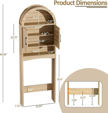 Spurgehom Arch Over The Toilet Storage Cabinet,Bathroom Organizer, Wood | Freestanding Bathroom Shelf Equipped with Anti-Tipping Device, Space-Saving Toiletries Storage Cabinet