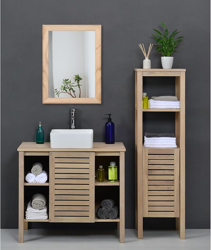 AAZZKANG Rustic Mirrors for Wall Rectangle Wood Frame Mirror Decorative for Farmhouse Bedroom Bathroom Living Room Small