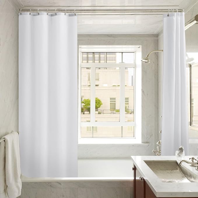 Nasitos Fabric Shower Curtain Liners with Magnets 2 Pcs 36X72 Inch White | Washable & WaterResistant Fabric Bath Shower Liners for Narrow Stall, Stand Up Shower Stall, RV, Camper