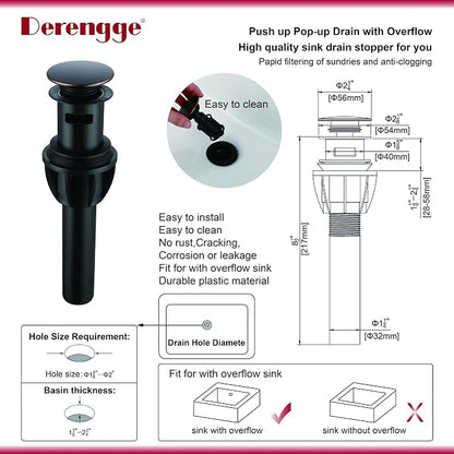 Two Handle Bathroom Sink Faucet Oil Rubbed Bronze 3 Hole Bathroom Faucet with Pop up Drain, 8 Inch Widespread Bathroom Faucet,High Arc Lavatory Faucet,F-8303-ORB