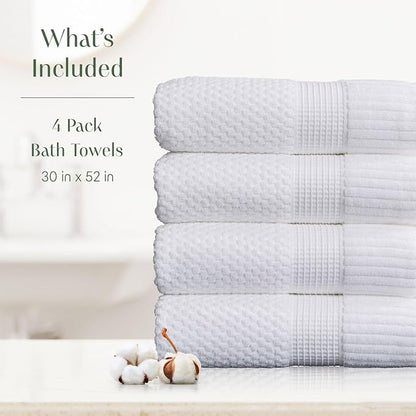 4 Pack 100% Cotton Bath Towels | White Towels | Oeko‑TEX Standard 100 | Soft & Absorbent, Quick‑Dry | Trinity Collection - Bright White