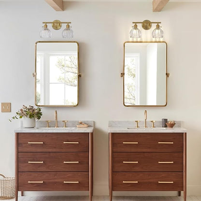 Gold 2 Light Bathroom Vanity Light,14.9in Modern Bathroom Lighting Fixtures Over Mirror with Tulip Crystal Glass Shade,Brass Vintage Vanity Lights for Bathroom Living Room Bedroom（not include bulbs)