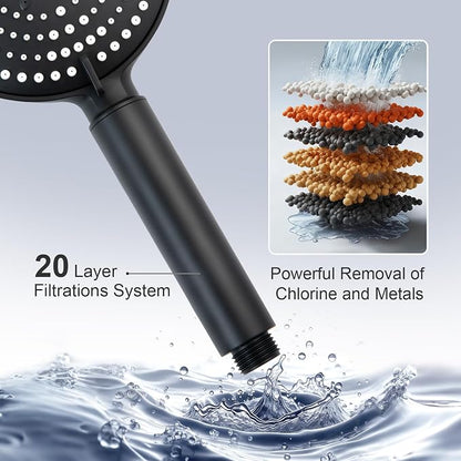 OFFO Handheld Shower Head with Filter, 20 Stage Shower Head with Filters for Hard Water, 6 Modes High Pressure Shower Head to Remove Chlorine, Matte Black