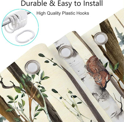JAWO Camper Shower Curtain, Rustic Lodge Cabin Woodsy Wildlife Animals Woodland Rv Shower Curtains Camper Camping Bathroom Set with Hooks, 47X64 Inch, Beige