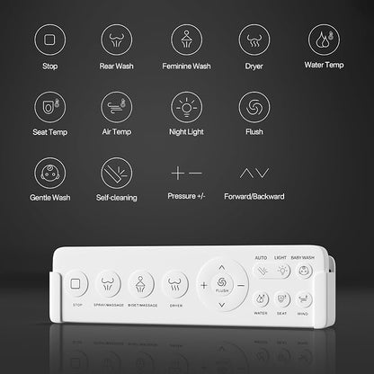 One Piece Smart Bidet Toilet, Foot Sensor Flush, Wash & Dry, White | Off Seat Auto Flush, Heated Seat, Instant Warm Water, Self Cleaning Wand, Adjustable Wash Settings, Pre Wet, Night Light