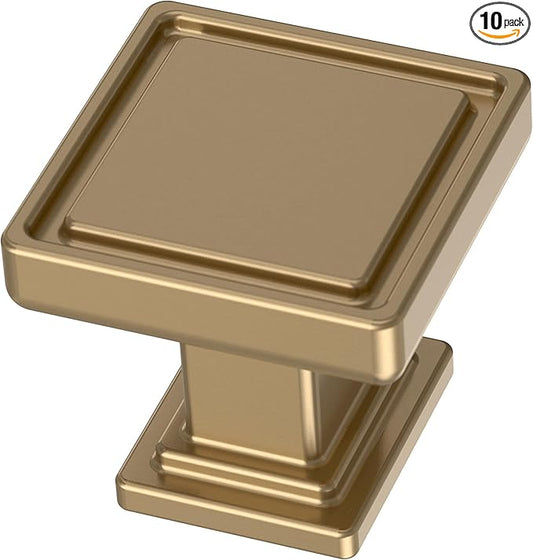 Franklin Brass 10 Pack Champagne Bronze Gold Cabinet Knobs 1 inch (25mm) Kitchen Cabinet Handles and Drawer Knobs for Cupboards, Dressers, Furniture, Bathroom Vanity |Recessed Square