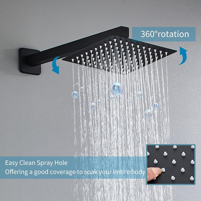 8 Inch Shower System with Tub Spout, Black Shower Faucet Set for Bathroom, Square High Pressure Shower Head, 2-Setting Handheld Faucets Sets, Wall Mounted Rainfall Shower Valve Kit