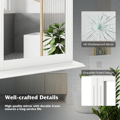Tangkula Bathroom Mirror with Shelf, Rectangle Over Sink Wall Mirror, Hanging Vanity Mirror for Dressing Room Washroom Bedroom, Modern Concise Mirror (White)