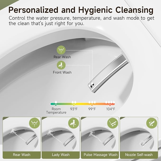 Nordic Smart Toilet with Built in, Auto Open Close Lid,Tankless One Piece Toilet, ADA Comfort Height, 1.28 GPF Auto Dual Flush, Heated Seat, Warm Air Dryer & Digital Display