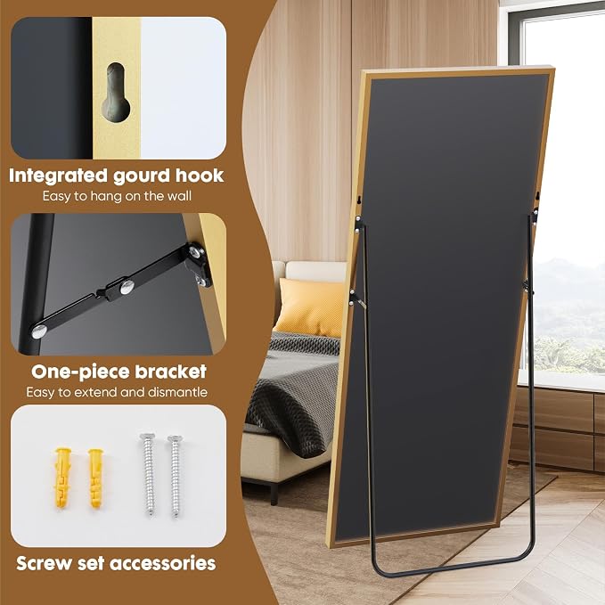 NEWBULIG Full Length Floor Mirror 71"x26", Body Standing Mirror | Wall Hanging or Leaning, Shatter-Proof Glass, Aluminum Alloy Frame with Stand, Home Decor Bedroom, Gold