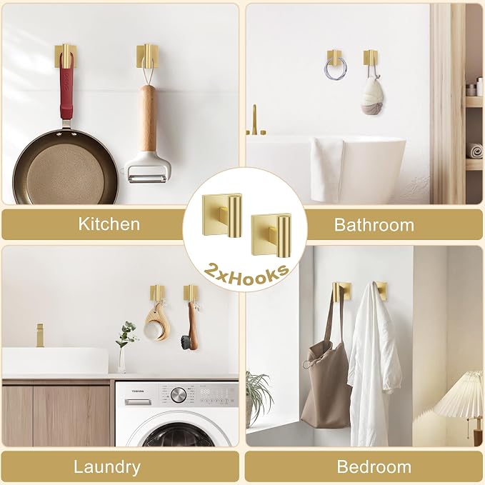 TURS Brushed Gold 5 Piece Bathroom Hardware Accessories Set, SUS304 Stainless Steel Bath Towel Bar Set, 24 Inch Round Bathroom Towel Holder Set Wall Mounted