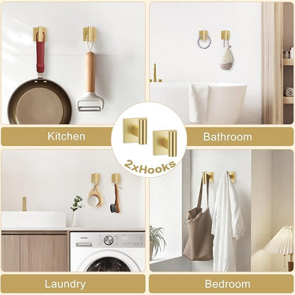 TURS Brushed Gold 5 Piece Bathroom Hardware Accessories Set, SUS304 Stainless Steel Bath Towel Bar Set, 24 Inch Round Bathroom Towel Holder Set Wall Mounted