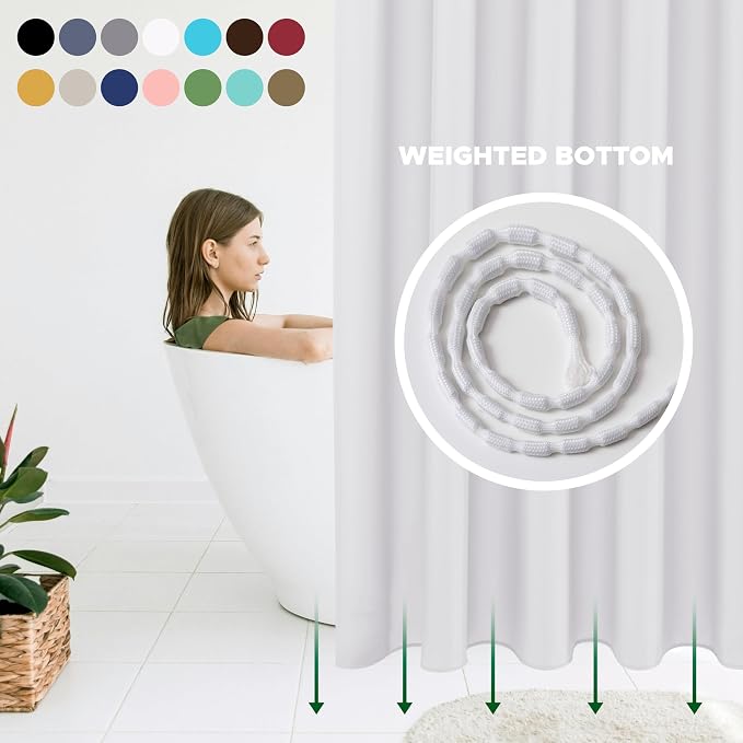 Fabric Shower Curtain Liner 96x72 Inch-White Extra Wide Shower Liners | Hotel Quality Water Resistant Shower Liners for Bathroom-Machine Washable Cloth Polyester Bath Curtain-Apartment Bathtub