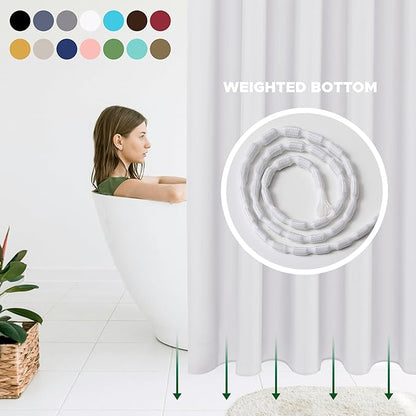 Fabric Shower Curtain Liner 48"W x 72"L-White Narrow Stall Shower Liners | Hotel Quality Water Resistant Shower Liners for Bathroom-Machine Washable Cloth Polyester Light Weight Bath Curtain RV Dorms