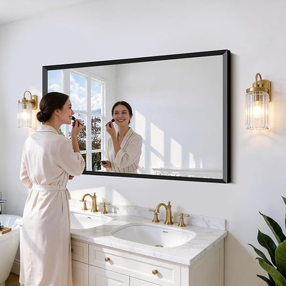 Black Bathroom Mirror 36 x 60 Inch Rectangle Wave Beveled Frame for Wall Bathroom Vanity Mirror for Over Sink, Tempered Glass,for Entryway Hangs, Bathroom Living Room Horizontal or Vertical