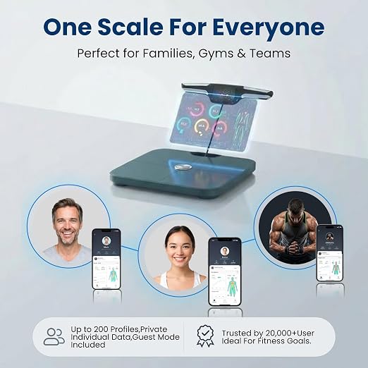 Premium Smart Digital Body Weight Scale - 8 Electrodes – 56+Metrics -Rechargeable- WiFi & Bluetooth - Full Body Analysis -Track Body Fat, Muscle Mass, Fat Percentage, Sleek Design
