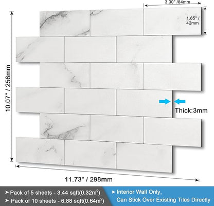 BeNice Marble Peel Stick Backsplash Tile Kitchen Fishbelly White 10pcs