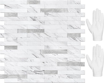 STICKGOO Peel and Stick Backsplash Tile, Stick on Backsplash for Kitchen and Bathroom, Volakas White Look PVC Mixed Metal Silver Self Adhesive Wall Tiles(20 Sheets)