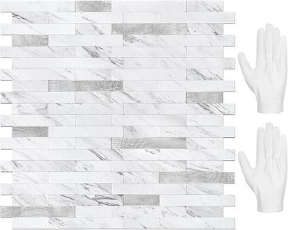 STICKGOO Peel and Stick Backsplash Tile, Stick on Backsplash for Kitchen and Bathroom, Volakas White Look PVC Mixed Metal Silver Self Adhesive Wall Tiles(10 Sheets)