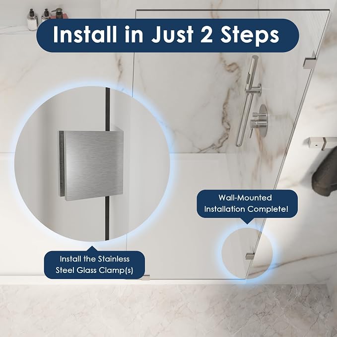 30" W x 72" H Fixed Single Shower Glass Panel, Chrome Finish | 3/8" 10mm Frameless for Walk in Shower with Clear Tempered Glass Explosion-Proof Film for Bathroom, Silver