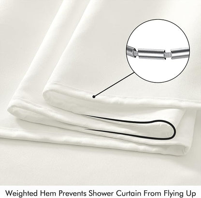 ANRODUO White Linen Textured Fabric Shower Curtain Set - W60xL72 | Farmhouse Shower Curtain with 10 Metal Hooks, Waterproof Heavy Duty, Button Hole Design, Machine Washable for Bathroom