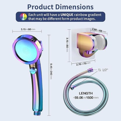 HANLIAN On/Off High Pressure Handheld Shower Head for RV Camper | 3 Spray Modes Shower Head with Pause Button, Water Saving Shower Head with Hose and Self-adhesive Holder(Radiant Rainbow)