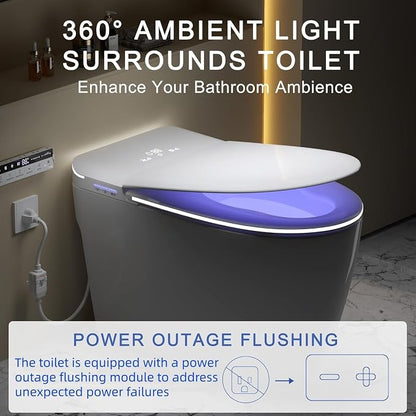 Luxury Smart Toilet with Foam Shield Auto-Open/Close Lid | Heated Seat for Bathrooms, Multiple Cleaning Modes,Aromatic Spray,Air Purification,Foot Sensor