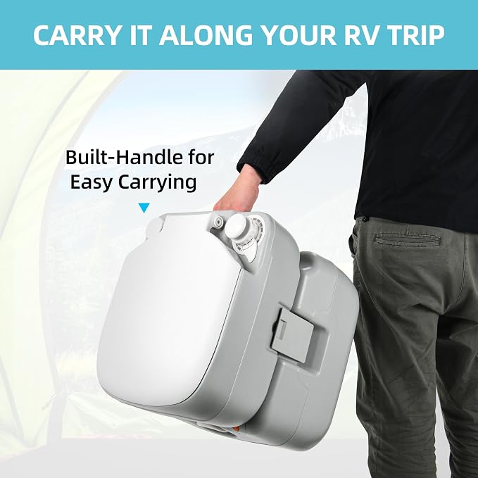 YITAMOTOR Portable Toilet 5.8 Gallon, Camping Porta Potty, RV Toilet with Handle Pump, Level Indicator, for Motorhome Travel, Car, Boat, Indoors and Outdoors | Camping Porta Potty, RV Toilet with Handle Pump, Level Indicator, for Motorhome Travel, Car,...