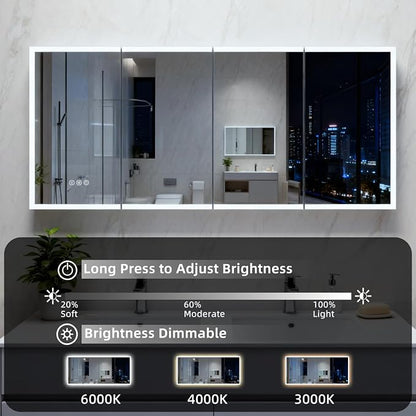 Medicine Cabinet with Lights, Bathroom LED Mirror Cabinet with Storage, Anti-Fog & 3 Color Lights, Recessed or Wall Mounted (72X32 in)